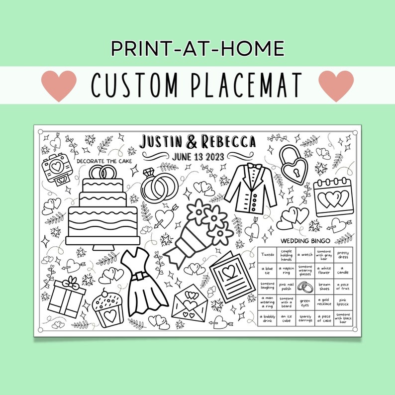 Custom Wedding Coloring Placemat: Kids' Activity (Digital Download) image 1