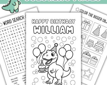 Dinosaur Birthday Coloring Pages Book: Printable 25 Page Party Game Activity (Digital Download)