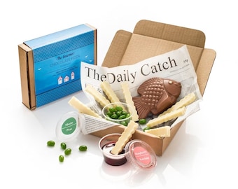 Chocolate fish and chips, peas and ketchup edible sweets, Novelty Chocolate, Easter gift, unique Birthday present, Christmas stocking filler