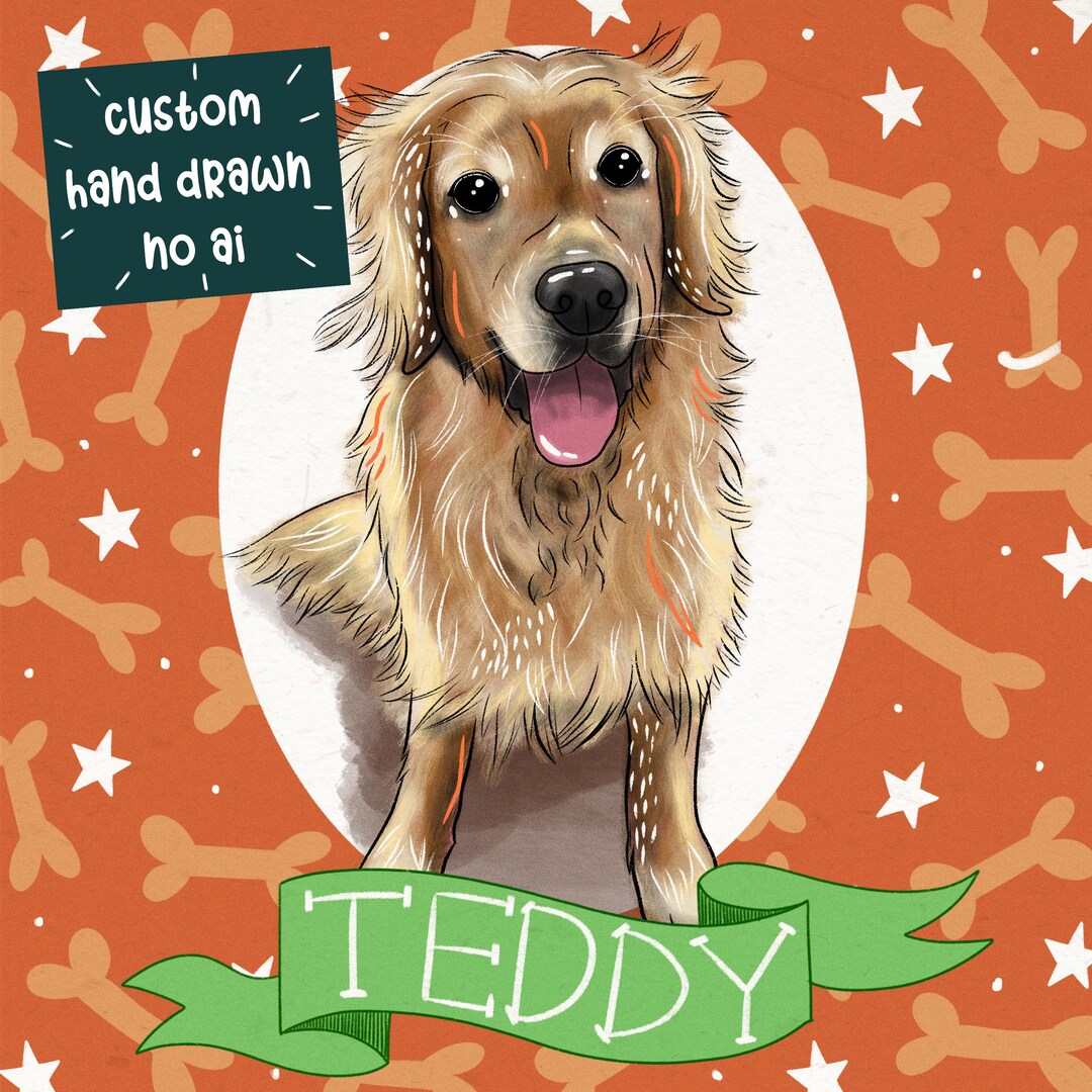 Custom Pet Portrait – Hand Drawn Digital Pet Illustration – Bright Bold ...