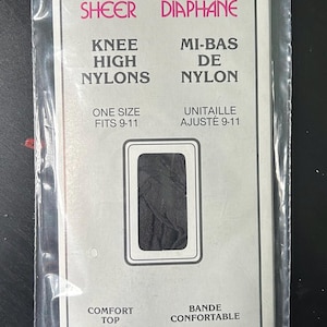 Rare Vintage Ballet Ultra Sheer BlackKnee High Nylons Fits Size 9-11 Comfort Top