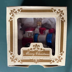 Vintage Mouth Blown & Hand Painted Train Christmas Ornament Made in Poland in Original Box