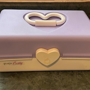 Trousse à maquillage vintage Naturally Pretty Purple Heart, compartiments manquants coulissants