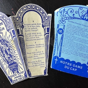 Vintage RARE Paper Lantern Prayer "Reine du Très Saint Rosaire"  Catholic Royal Blue French Smaller Crown Sainte Anne de Beaupre Shrine