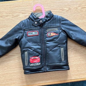 Black Lightning McQueen Faux Leather Racing Jacket Brand New Zip-up 6-12 Months