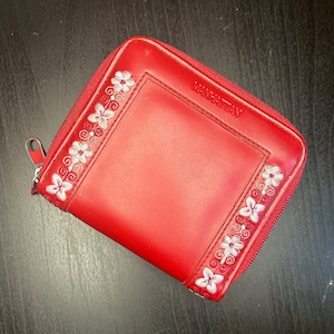 Manhattan Vibrant Red Leather Wallet with White Flowers