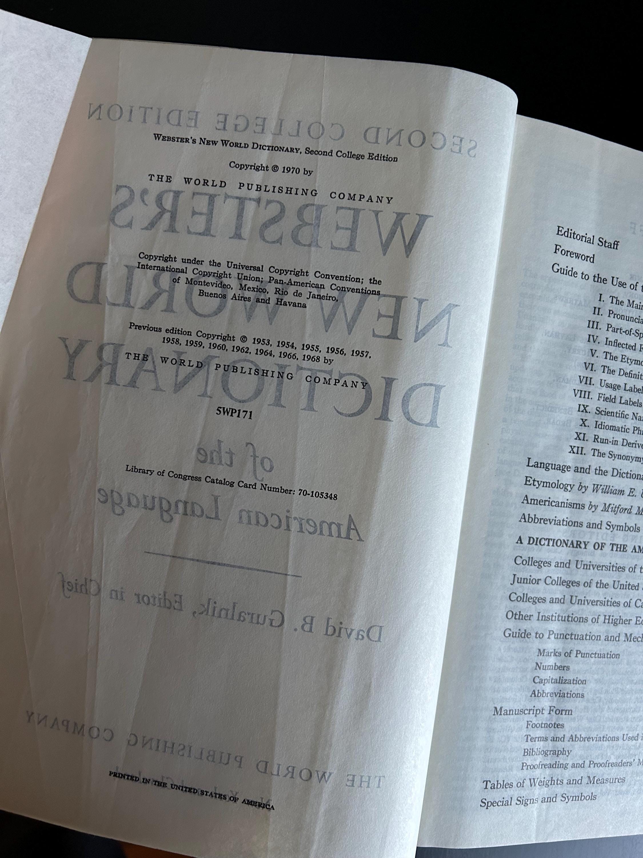 1970年 WEBSTER'S NEW WORLD DICTIONARY Webster's New World Dictionary of American Language (1970) 2nd
