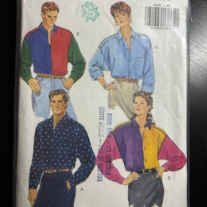 1990's Butterick 6285 UNCUT Misses'/Men's Shirt Pattern Size XS-S-M