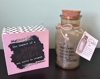 Teacher Appreciation Gift Set: Notepad, Pen & Twinkling Jar