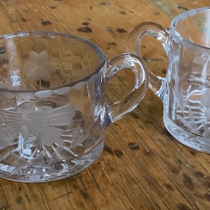 Vintage Etched Glass Butterfly and Flower Creamer and Sugar Set ~ MCM ~ Mid Century Modern ~ Cornflower