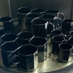 Fabulous 30Pc Luminarc Arcoroc Black Octime Beverage Set ~ 6 Tea Cups and 6 Saucers ~ 6 Espresso Coffee Cups and 6 Saucers ~ 6 Mugs ~ France