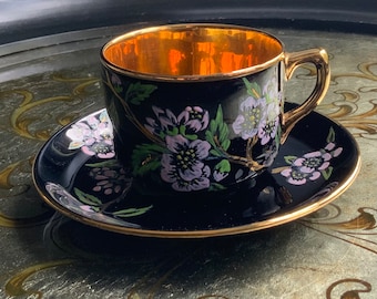 Beautiful Black and Gold Gibsons Fine Bone China Cup and Saucer Set ~ Made in England ~ Perfect Birthday Gift or Christmas Gift