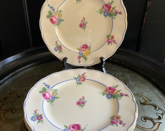 Lovely Set of Six Grindley Creampetal Devonshire Rose Salad Plates ~ Luncheon Plates ~ Scalloped Rim ~ Made in England