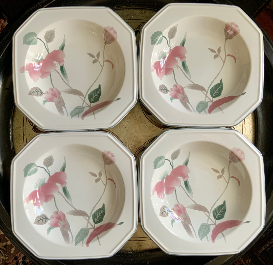 Hard to Find Set of Four Mikasa Silk Flowers Large Rimmed Etsy