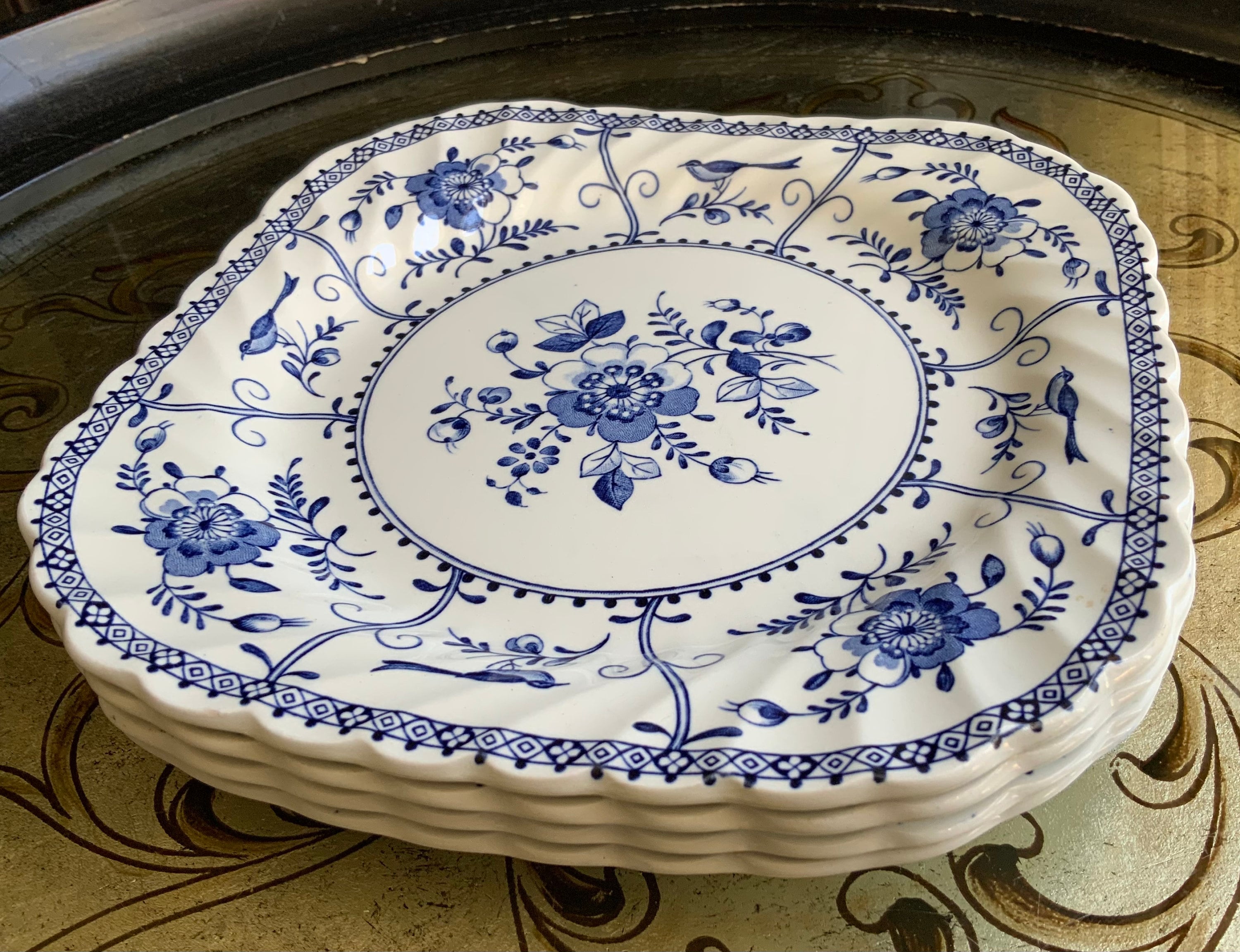 Desirable Johnson Brothers Indies Blue Dessert Plates Indies Etsy