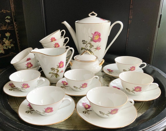 Sophisticated 29 Pc Porcelaine Francaise Art Deco Art Nouveau Rose Coffee Set ~ Tea Set ~ Chocolate Set ~ Espresso Set ~ Made in France