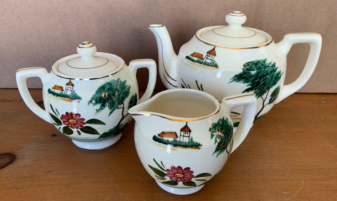 Very Rare Vintage 1950s Hand Painted ESD Japan Teapot Creamer Etsy