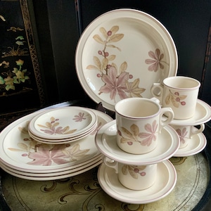 Very Hard to Find Wedgwood Chestnut 16 Piece Dinnerware Set ~ Includes 4 Dinner Plates 4 Dessert Plates 4 Cups and 4 Saucers ~ England