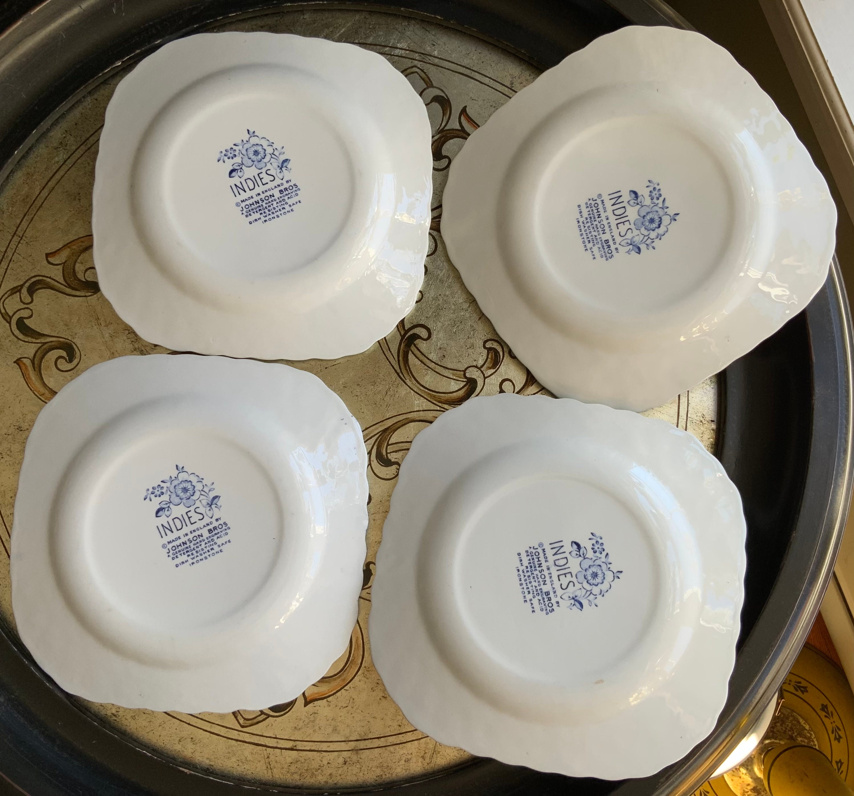 Desirable Johnson Brothers Indies Blue Dessert Plates Indies Etsy