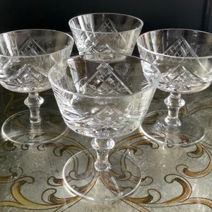 Sparkling Set of 4 Bohemian Pinwheel and Fan Crystal Champagne Coupes  ~ Sherbet Coupes ~ Housewarming ~ First Apartment ~ Great Gift Idea!