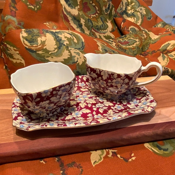 Lord Nelson Ware Chintz Royal Brocade Cream and Sugar Bowl Set with Tray