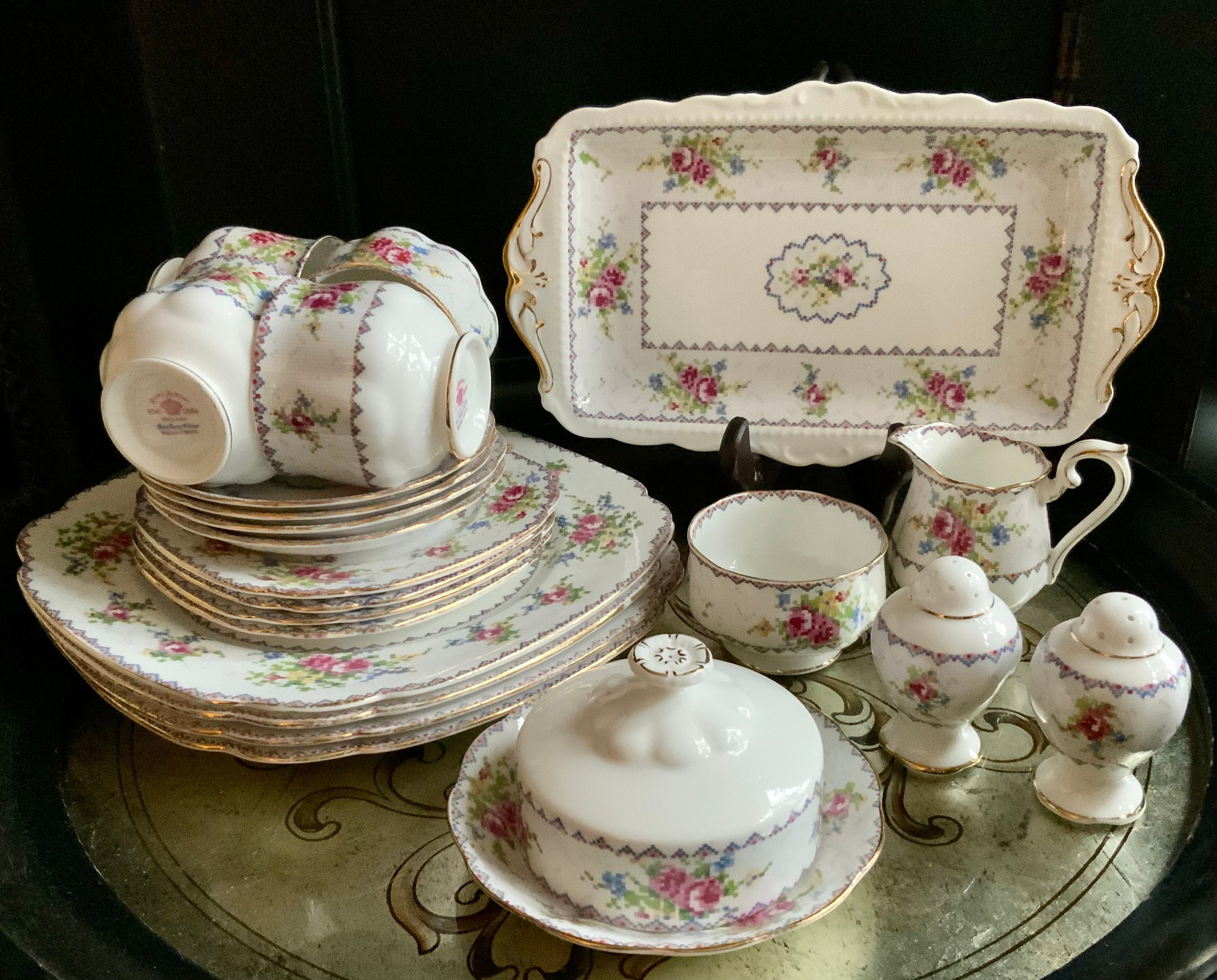 Vintage Royal Albert Petit Point 23 Pc Dinnerware and Serving Set