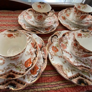 Incredibly Rare Highly Desired Antique (circa 1899) Wildblood Heath & Sons Art Deco Karoo Tea Trio ~ Imari Style ~ Made in England