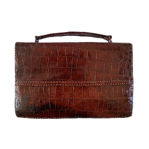Bolso grande de piel plena flor marrón | Años 50 | Formato cartera