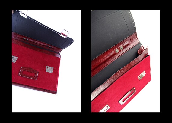 Leather satchel and red vinyl burgundy Vintage 80… - image 4