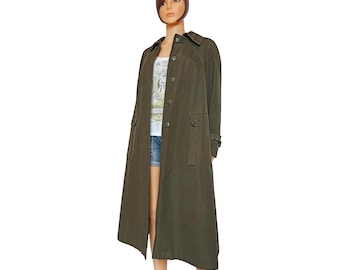 Gabardina larga caqui vintage de los 80 | Abrigo Nino Flex | Estilo unisex | Impermeable acampanado estilo militar chic