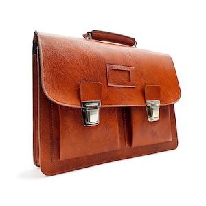 Cartable Vintage 70s en vinyle marron fauve | Cartable d'écolier retro en PVC effet cuir des années 70