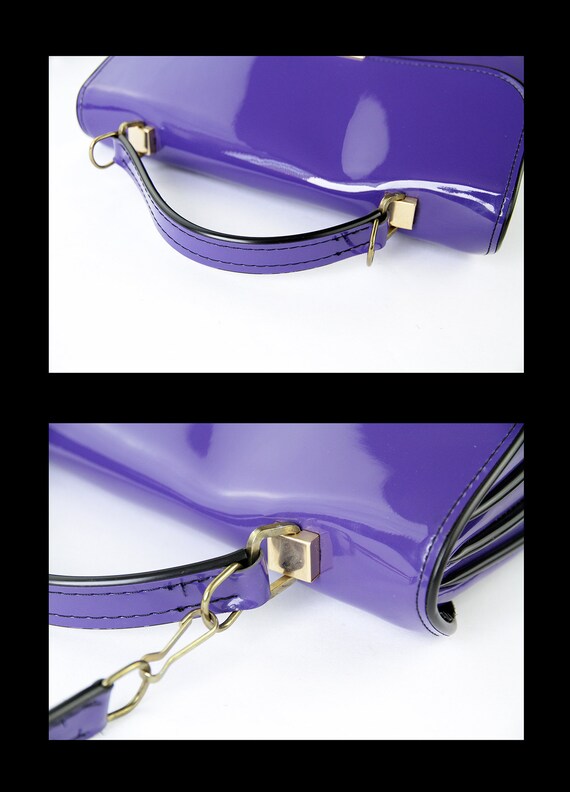 Petit sac à main en vinyle bleu violet Vintage 60… - image 6