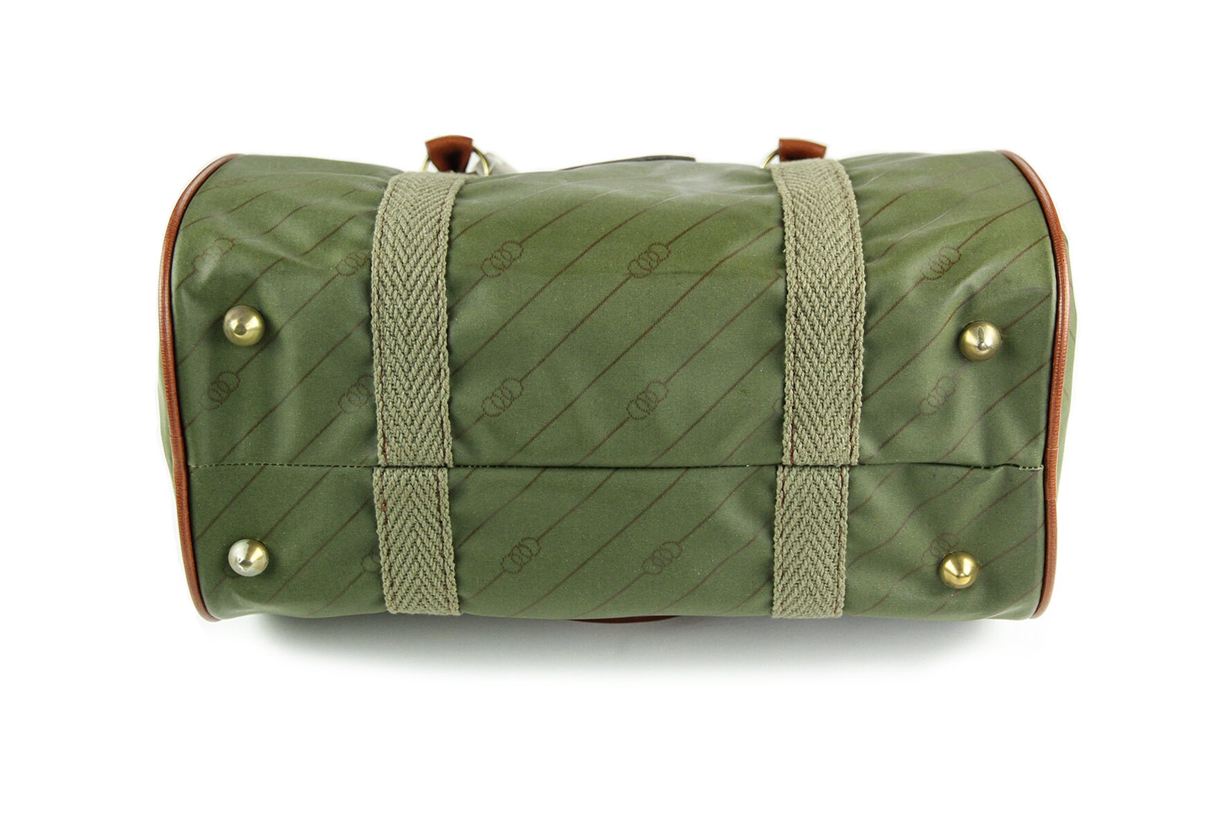 Vintage 70s Bowling Bag | Khaki Coated Canvas and Brown