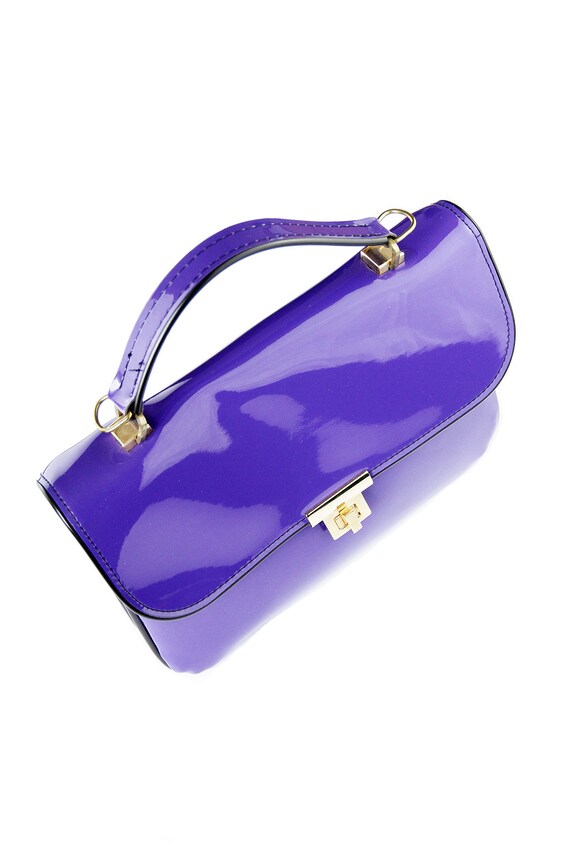 Petit sac à main en vinyle bleu violet Vintage 60… - image 5