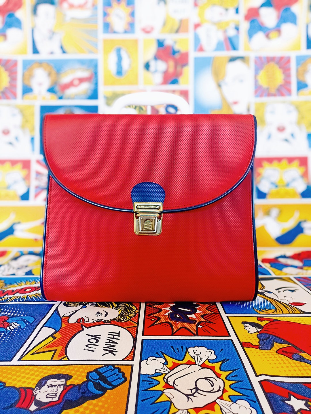 Small Vintage School Bag From the 70s in Red and Navy Textured Etsy