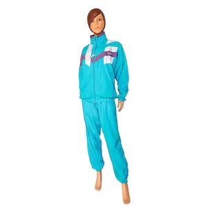 Vintage 90s Ready Nylon Joggers | Turquoise blue sweatpants & jacket | Retro sports set Made in France