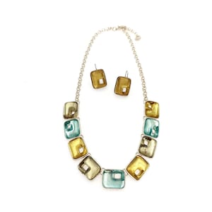 Skalli Paris Vintage 90s Silver & Resin Set – Modernist Geometric Necklace and Earrings Made in France