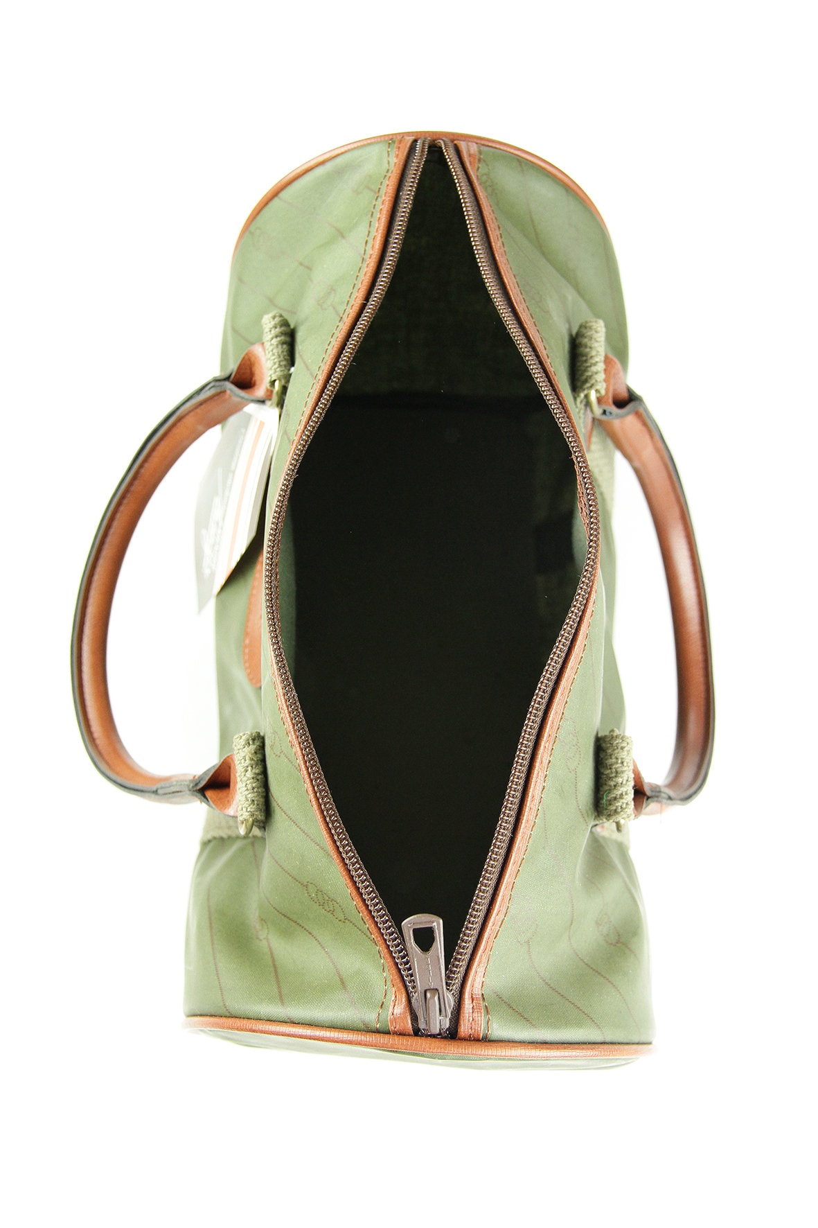 Vintage 70s Bowling Bag | Khaki Coated Canvas and Brown