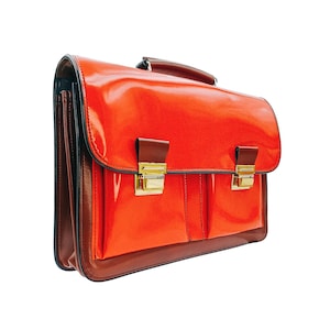 Cartable Vintage 80s en Vinyle Orange à Paillettes et Marron | Sacoche rétro made in France | Deadstock