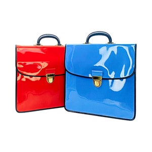Vintage 70s School Bag in Blue or Red Glossy Vinyl | Small Seventies PVC School Bag