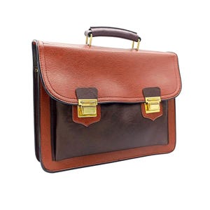 Cartable Vintage 70s en vinyle marron fauve et chocolat | C.D.C M.U Paris | deadstock | style rétro | chic scolaire | Made in France