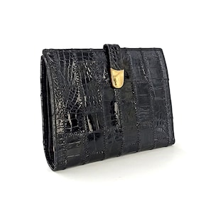 Cartera vintage RG Flox de piel de serpiente negra de los años 60 y 70, fabricada en Francia, estilo retro, un artículo excepcional y lujoso.