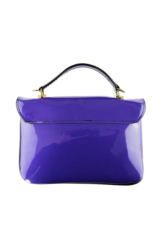 Petit sac à main en vinyle bleu violet Vintage 60… - image 8