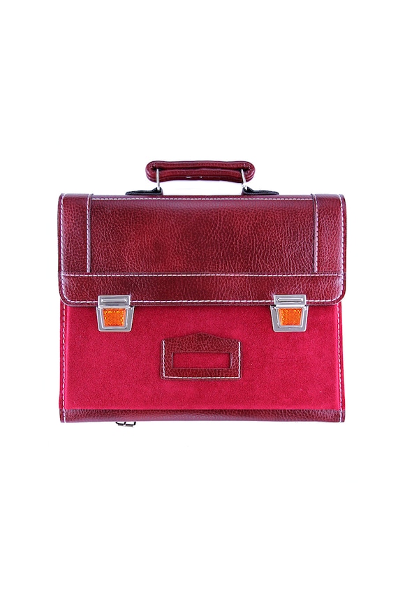 Leather satchel and red vinyl burgundy Vintage 80… - image 1
