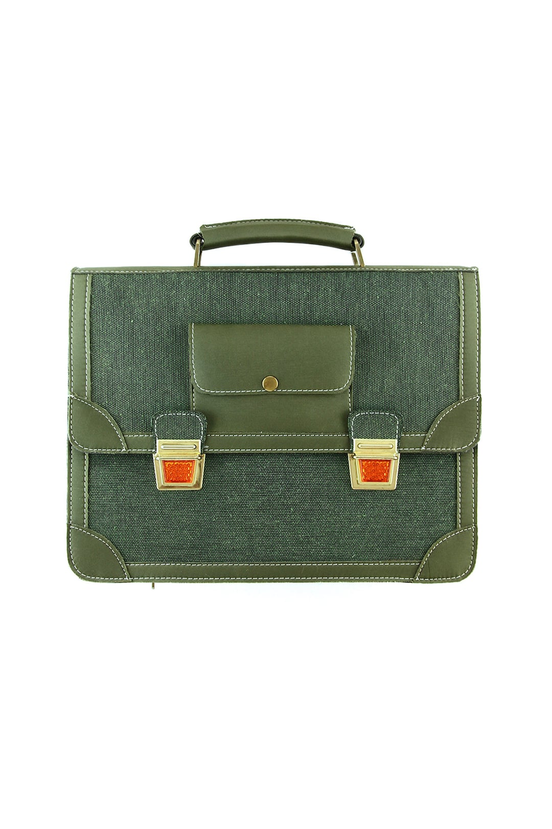 Vintage 80s School Bag in Khaki and Green Coated Fabric - Etsy Vintage 80s School Bag in Khaki and Green Coated Fabric - Etsy