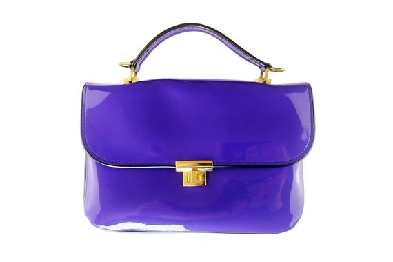 Petit sac à main en vinyle bleu violet Vintage 60… - image 3