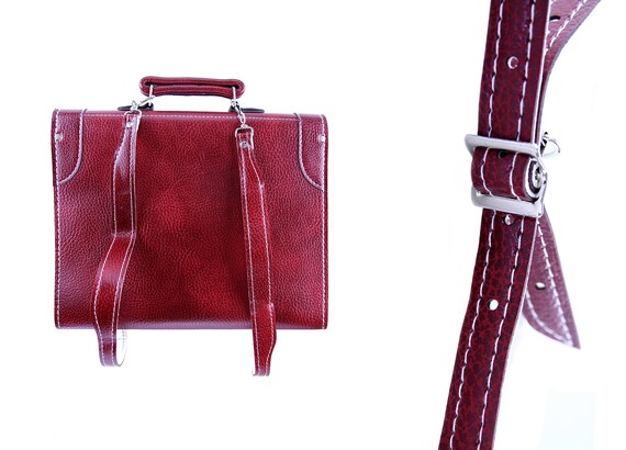 Leather satchel and red vinyl burgundy Vintage 80… - image 3