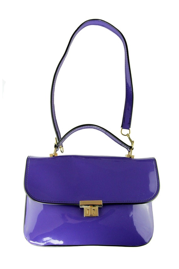 Petit sac à main en vinyle bleu violet Vintage 60… - image 2