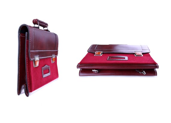 Leather satchel and red vinyl burgundy Vintage 80… - image 2
