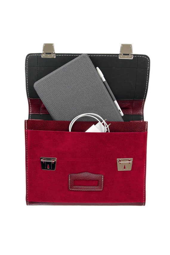 Leather satchel and red vinyl burgundy Vintage 80… - image 5